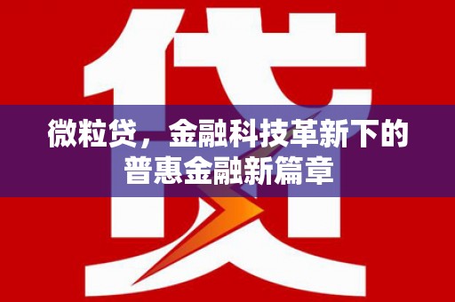 黄平微粒贷，金融科技革新下的普惠金融新篇章