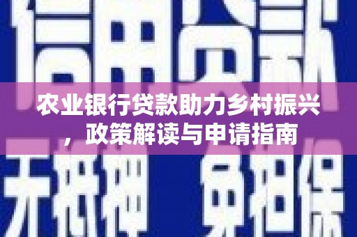 黄平农业银行贷款助力乡村振兴，政策解读与申请指南